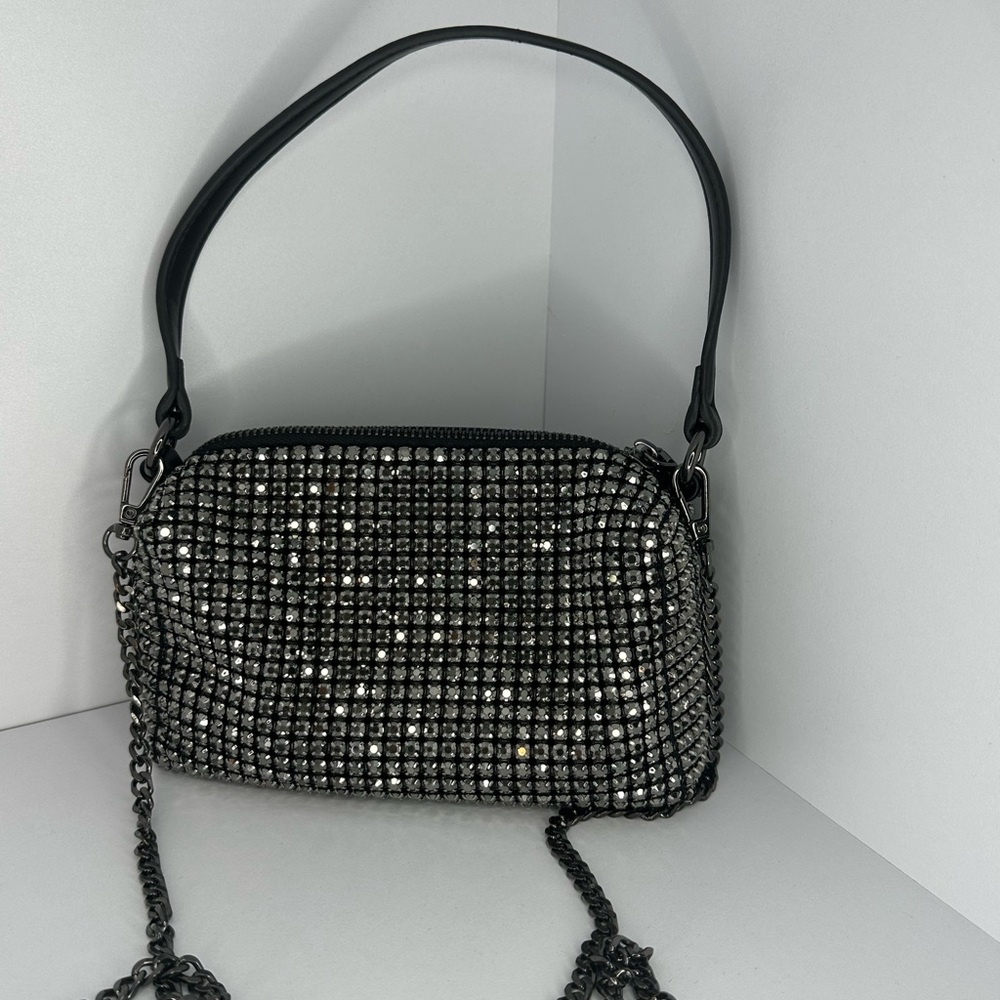 Madison West Black and Silver Studded Shoulder Bag